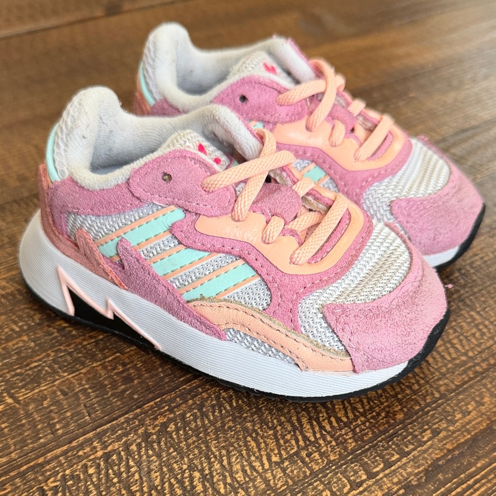 Kids Pink and Gray adidas Sneakers